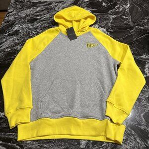 Hurley University Cotton Fleece Pullover Hoodie Grey Heather Yellow Size Medium